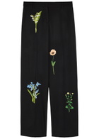 Stella Mccartney Floral-embroidered Straight-leg Trousers Black