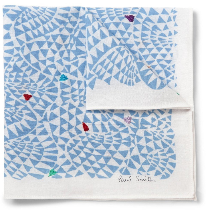 Photo: Paul Smith - Embroidered Printed Cotton-Voile Pocket Square - Blue