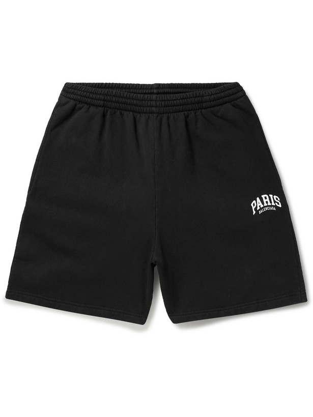 Photo: Balenciaga - Cities Straight-Leg Logo-Print Cotton-Jersey Shorts - Black