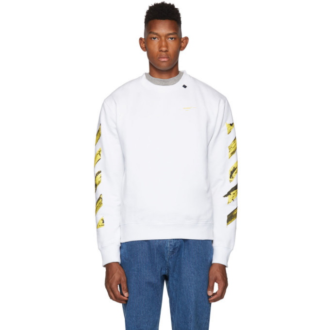 Photo: Off-White SSENSE Exclusive White and Yellow Acrylic Arrows Sweatshirt