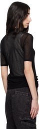 Y's Black Cellulose Tulle Short Sleeve Diagonal Polo