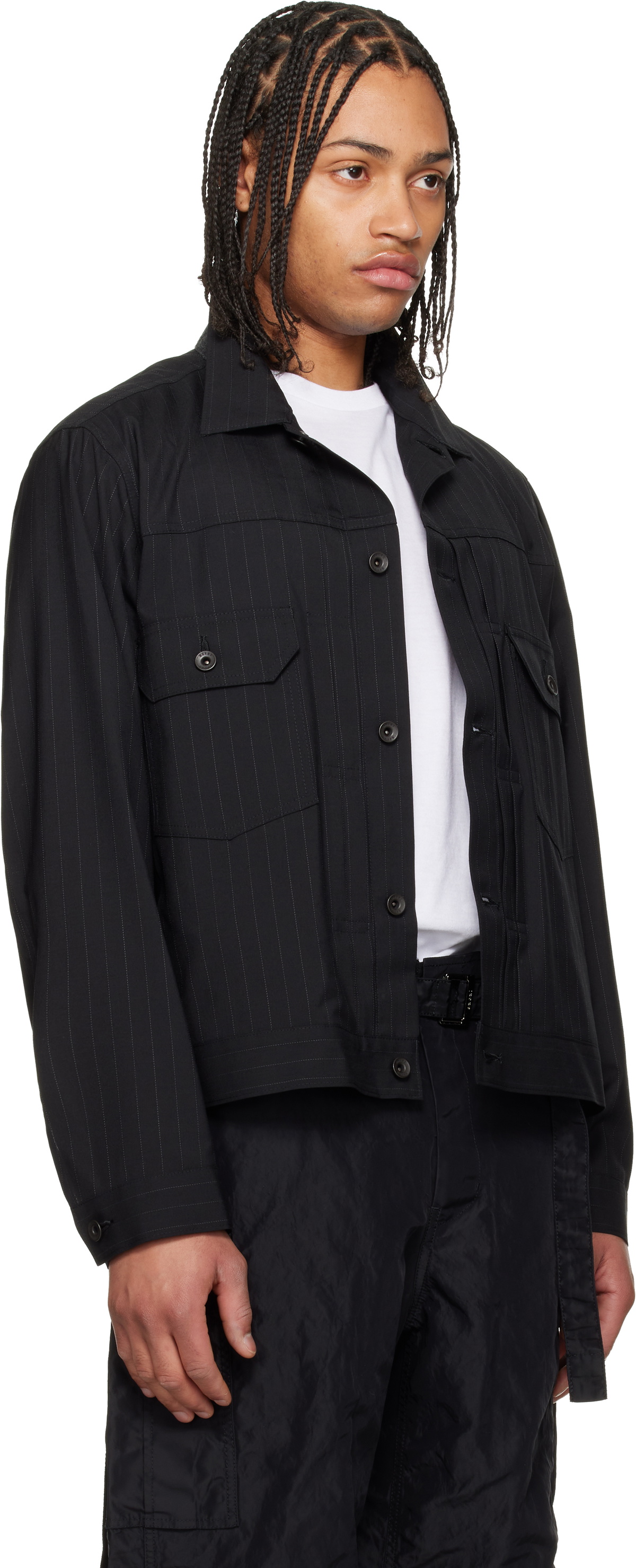 sacai Black Chalk Stripe Jacket Sacai