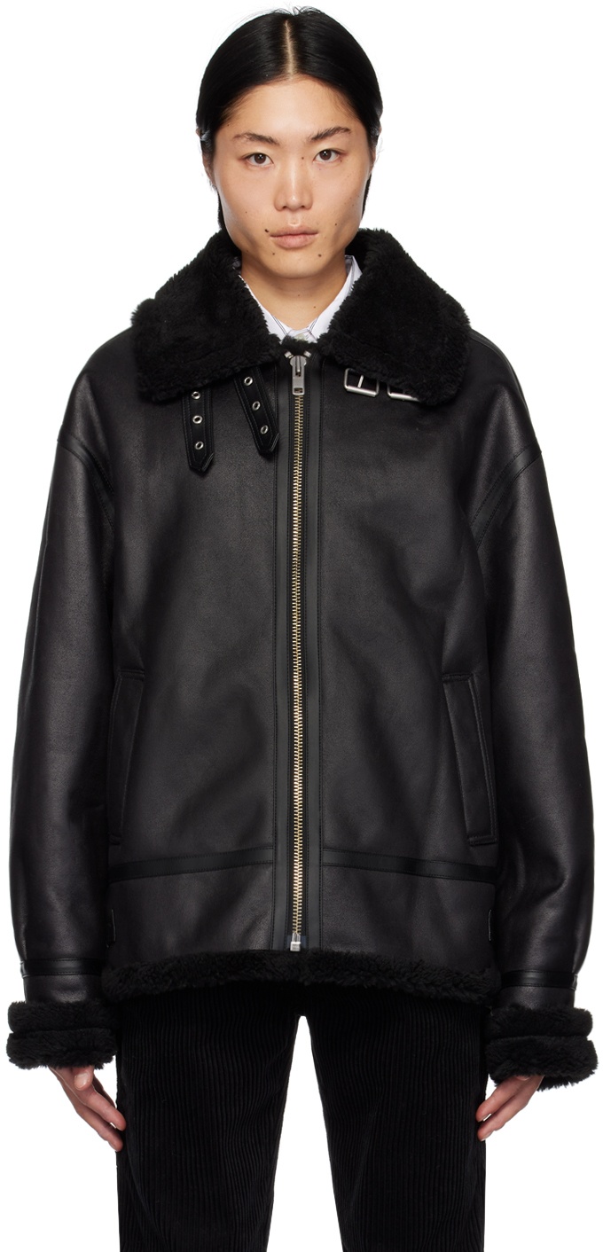 Dunst Black Loose-Fit Faux-Leather Jacket