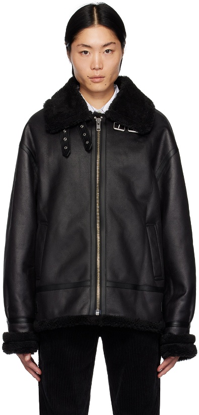 Photo: Dunst Black Loose-Fit Faux-Leather Jacket