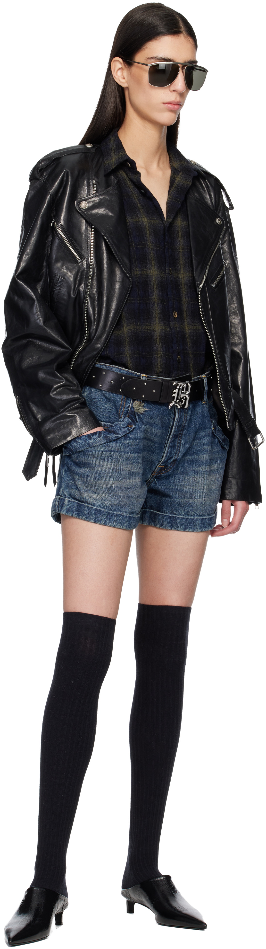 R13 Blue Pouch Pocket Denim Shorts