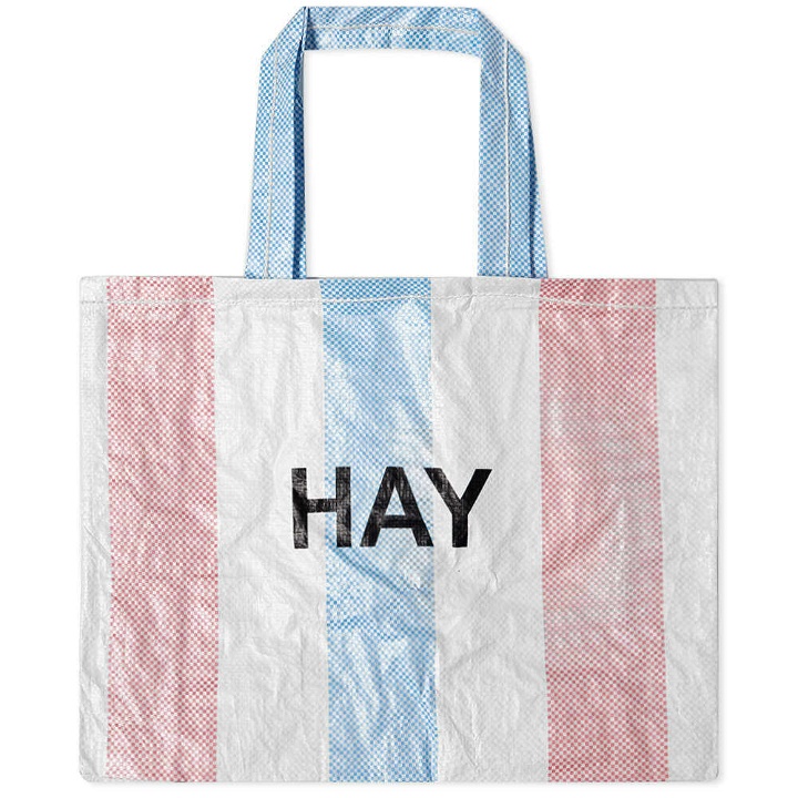 Photo: HAY Recycled Candy Stripe Bag - Medium in Blue/Red/White