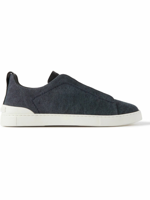 Photo: Zegna - Leather-Trimmed Canvas Slip-On Sneakers - Blue