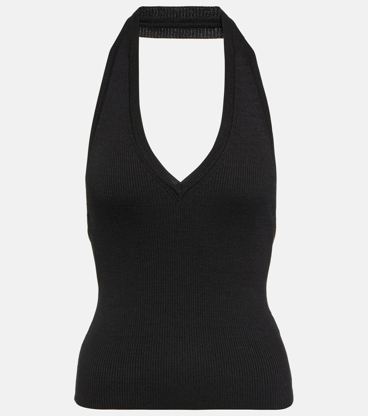 Nili Lotan - Ivey ribbed-knit halterneck silk top