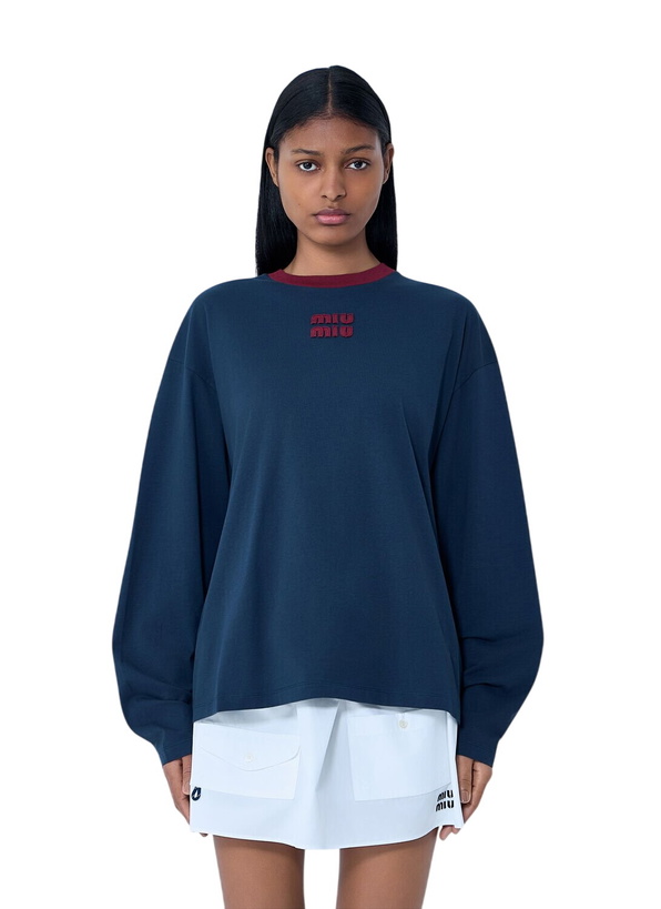 Photo: Miu Miu Cotton Jersey Sweatshirt with Logo Motif