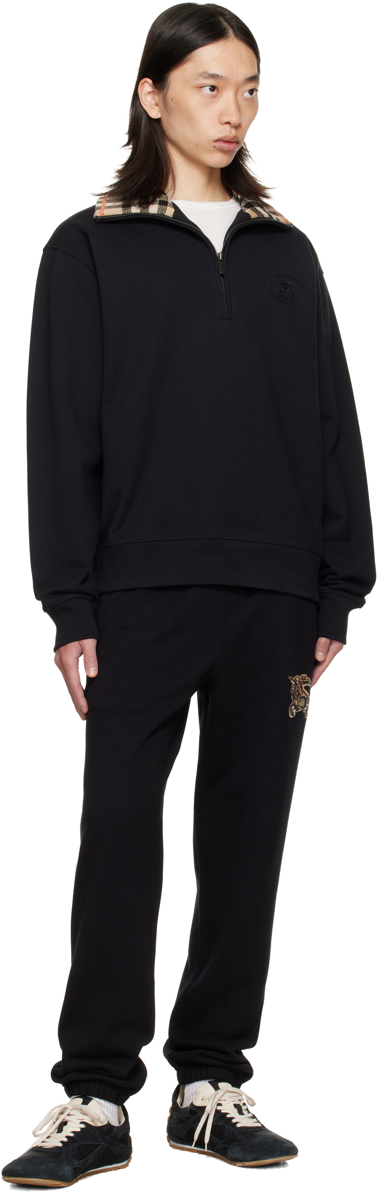 Burberry Black Check Collar Half-Zip Sweatshirt