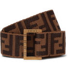 Fendi - 3.5cm Brown Leather-Trimmed Logo-Jacquard Webbing Belt - Men - Brown