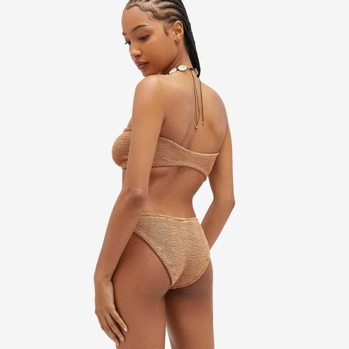 Hunza G GLORIABIKINILLICCRINKLELLICCOCOA 関税送料込 HUNZA G Gloria metallic seersucker bikini | NET-A-PORTER