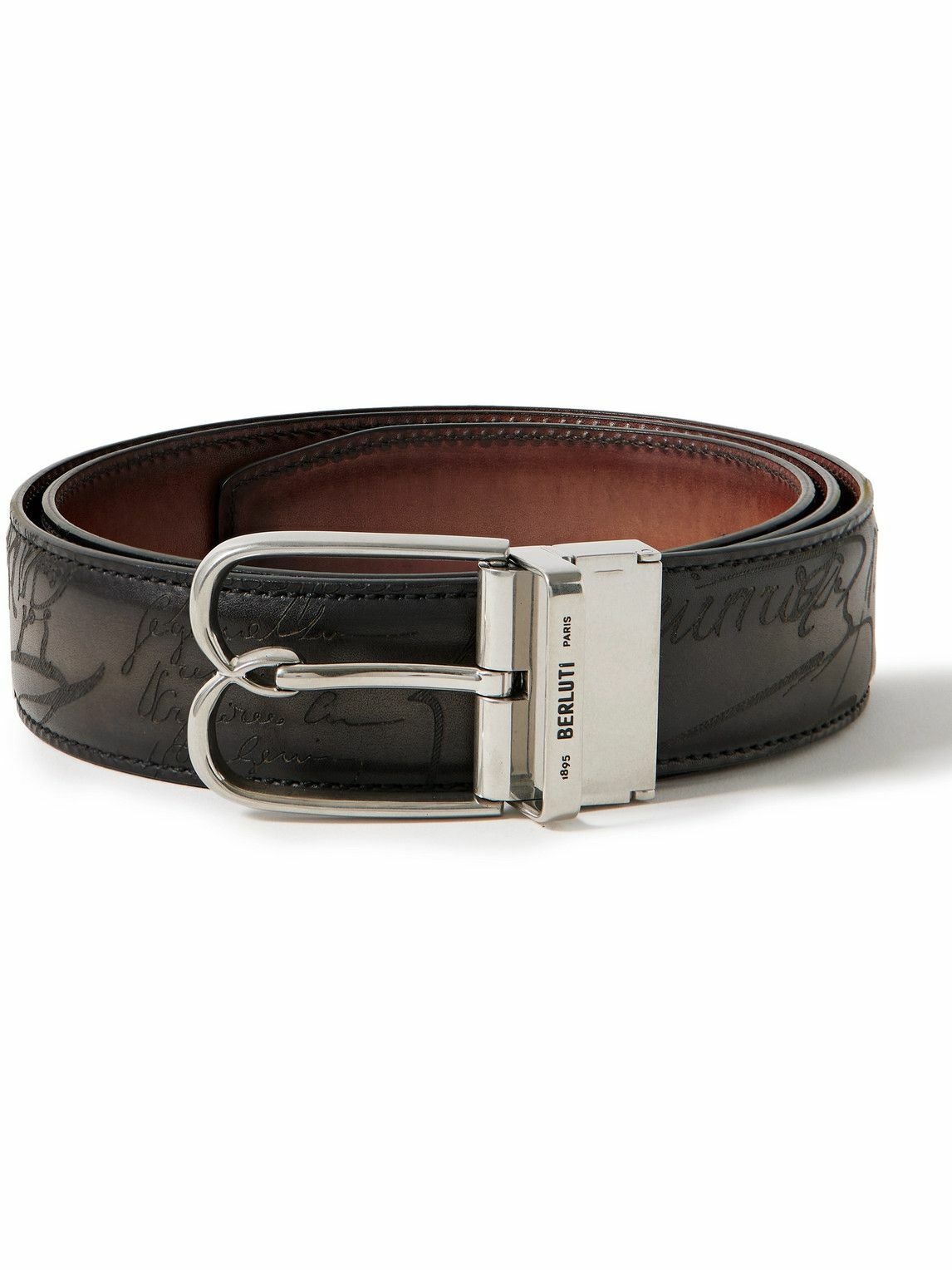 Photo: Berluti - B Volute Scritto 3.5cm Reversible Venezia Leather Belt - Black