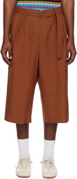 Dries Van Noten Orange Belted Wool Mohair Shorts