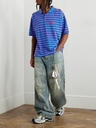 Balenciaga - Oversized Striped Cotton-Piqué Polo Shirt - Blue