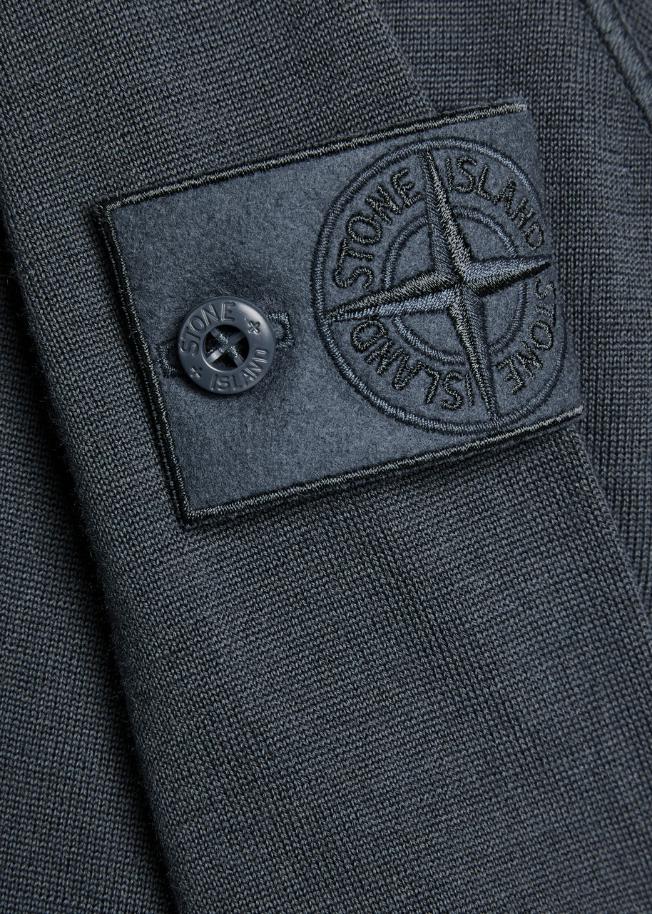 Stone Island Logo Wool Polo Shirt Blue