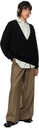 stein Black Extra Fine Wool Knit Deep V Neck Sweater
