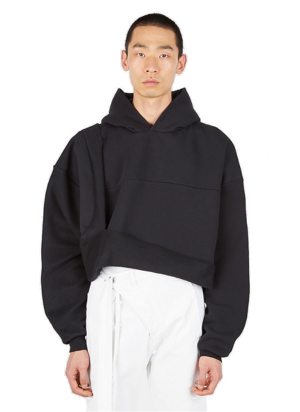 Photo: Otto Cropped Draped Hooded Sweatshirt in Black
