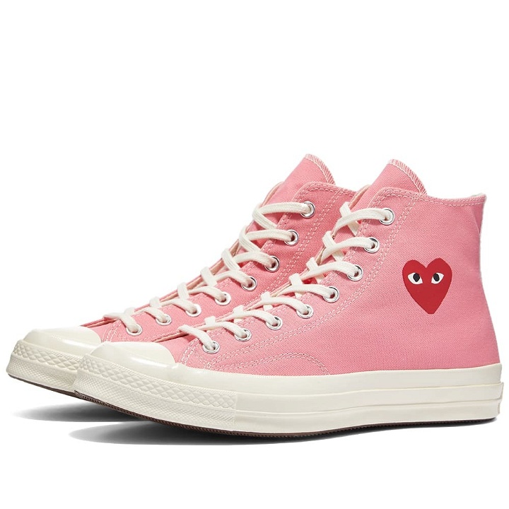Photo: Comme des Garçons Play X Converse Chuck Taylor 70 Hi-Top Sneakers in Pink