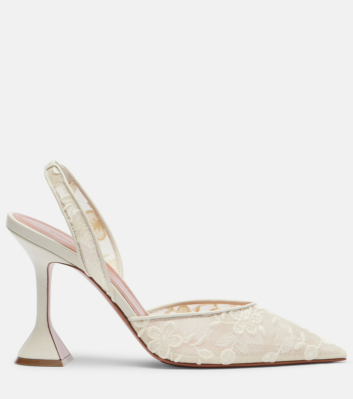 Amina Muaddi Holli leather-trimmed lace slingback pumps