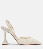 Amina Muaddi Holli leather-trimmed lace slingback pumps