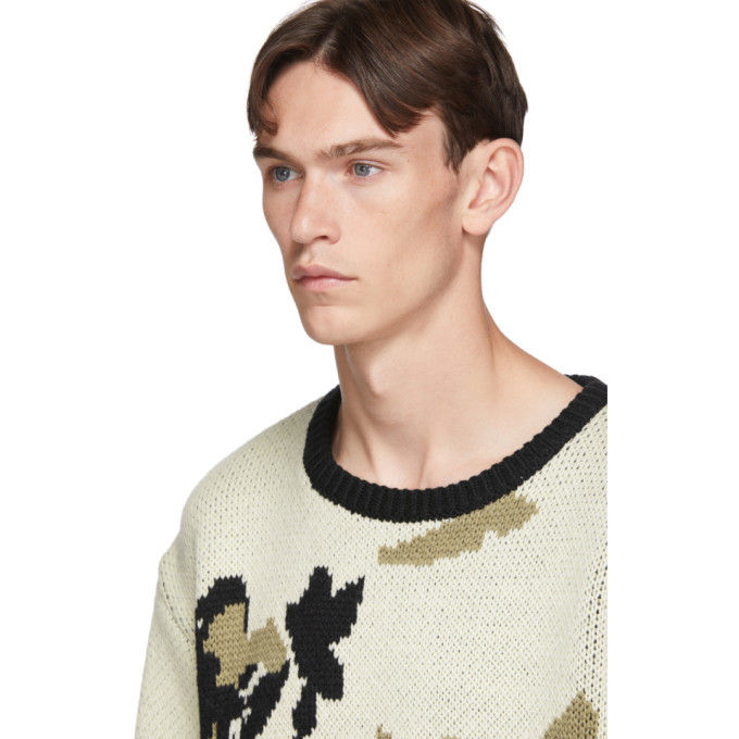 BED J.W. FORD Off-White and Black Wool Cow Knit Sweater BED J.W. FORD 