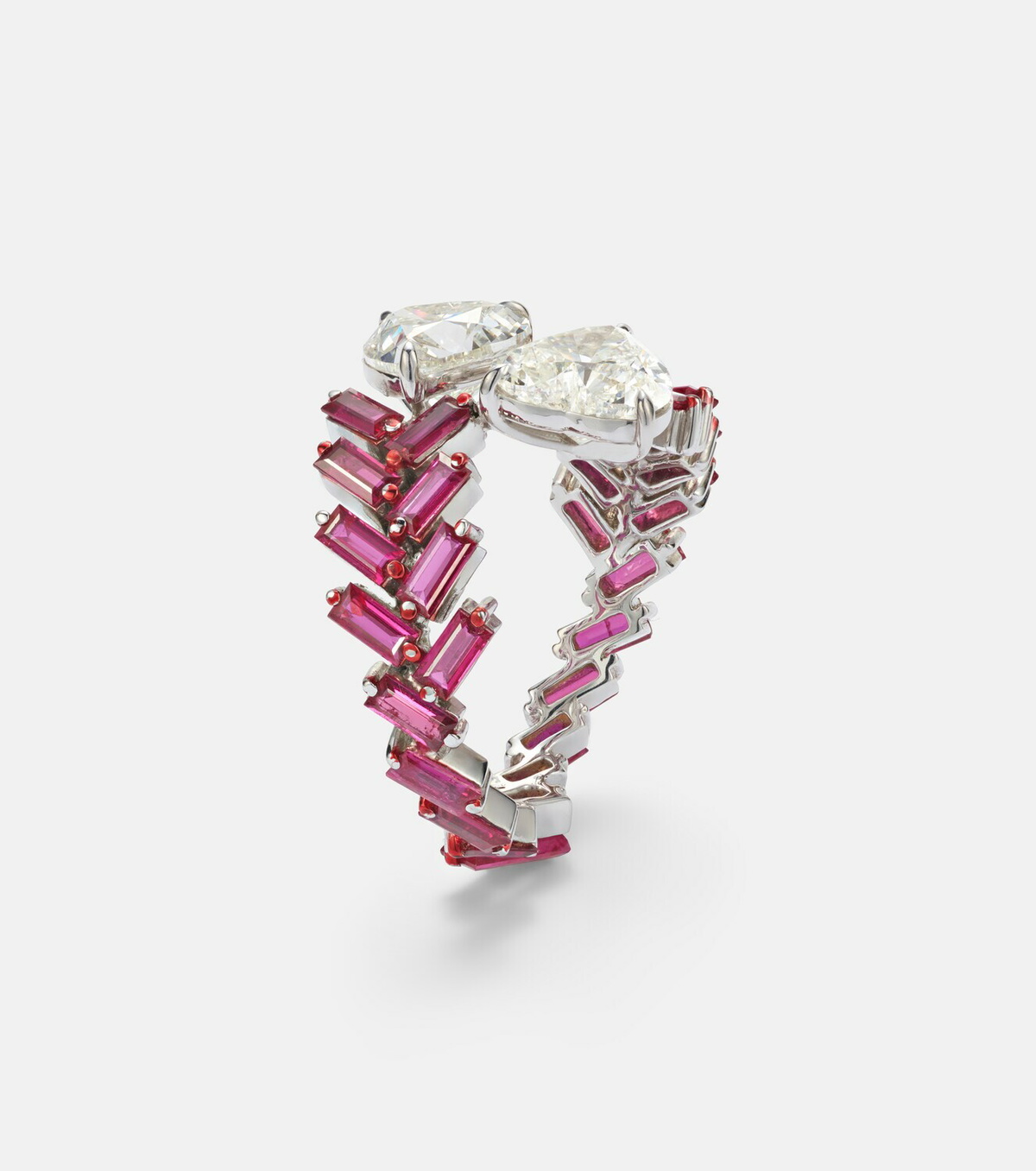 Kamyen 18kt white gold ring with rubies and diamonds