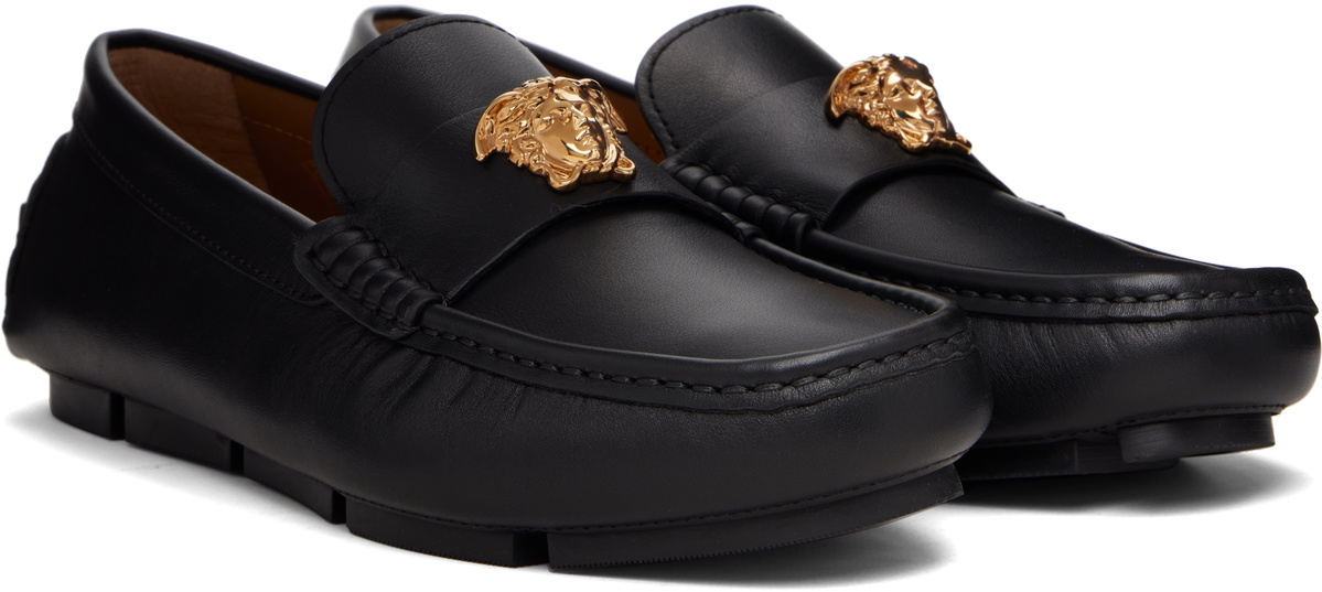 Versace Black 'La Medusa' Leather Driver Loafers