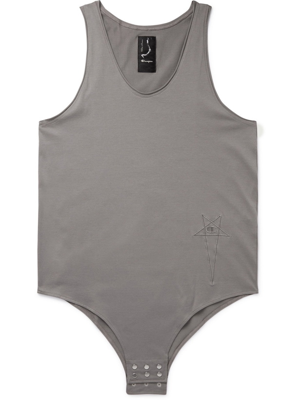 Photo: RICK OWENS - Champion Logo-Embroidered Cotton-Jersey Tank Top - Gray - XS