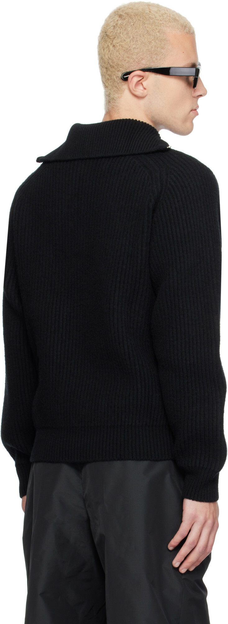 Jil Sander Black LS High Zipped Neck Sweater