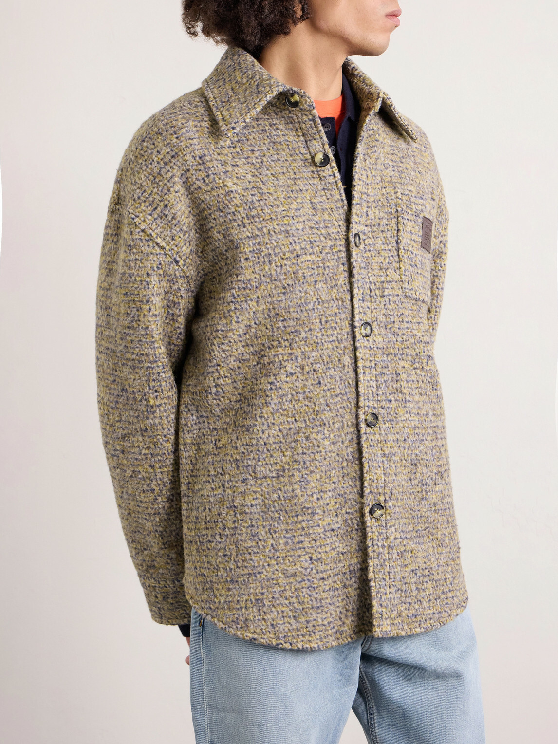 LOEWE - Logo-Appliquéd Brushed Knitted Overshirt - Neutrals