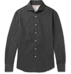 Brunello Cucinelli - Slim-Fit Cutaway-Collar Cotton-Flannel Shirt - Men - Gray