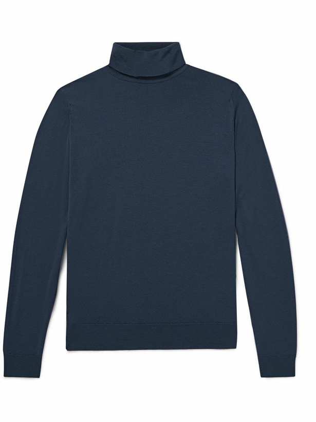 Photo: John Smedley - Merino Wool Rollneck Sweater - Blue