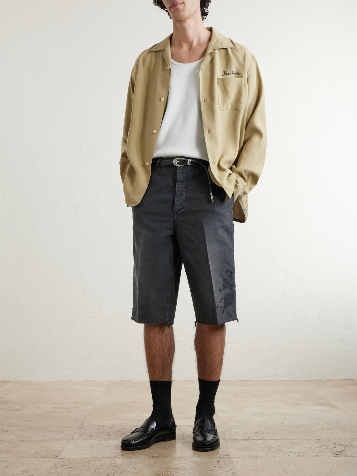 Visvim - Straight-Leg Frayed Cotton-Twill Shorts - Black