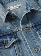 Off-White - Distressed Paint-Splattered Embroidered Denim Jacket - Blue