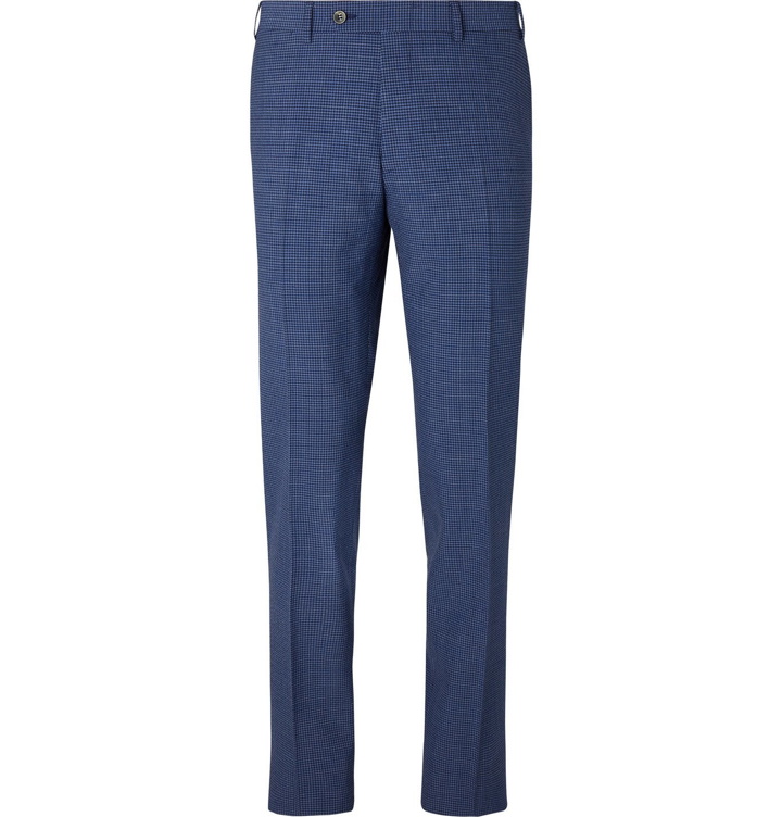 Photo: Canali - Slim-Fit Pleated Checked Wool-Blend Seersucker Suit Trousers - Blue