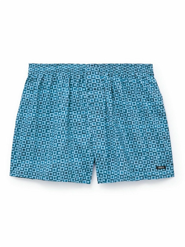 Photo: Zegna - Slim-Fit Printed Stretch-Cotton Poplin Boxer Shorts - Blue
