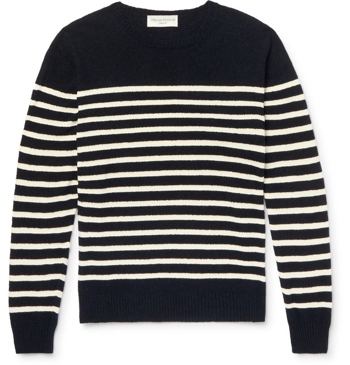 Photo: Officine Generale - Ansel Striped Textured-Cotton Sweater - Blue
