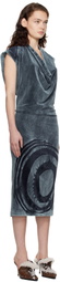 Masha Popova Blue Open Back Cowl Neck Hoodie Minidress