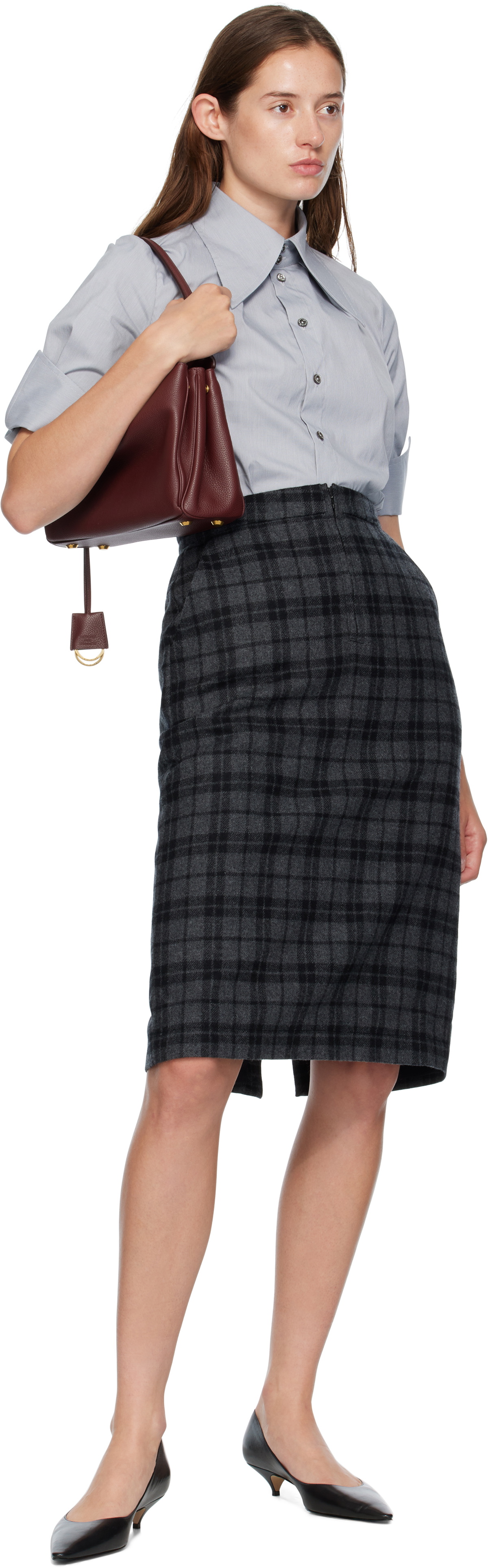 WILLY CHAVARRIA Gray Zipped Midi Skirt