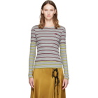 GANNI Gray & Red Double Stripe Long-Sleeve T-shirt