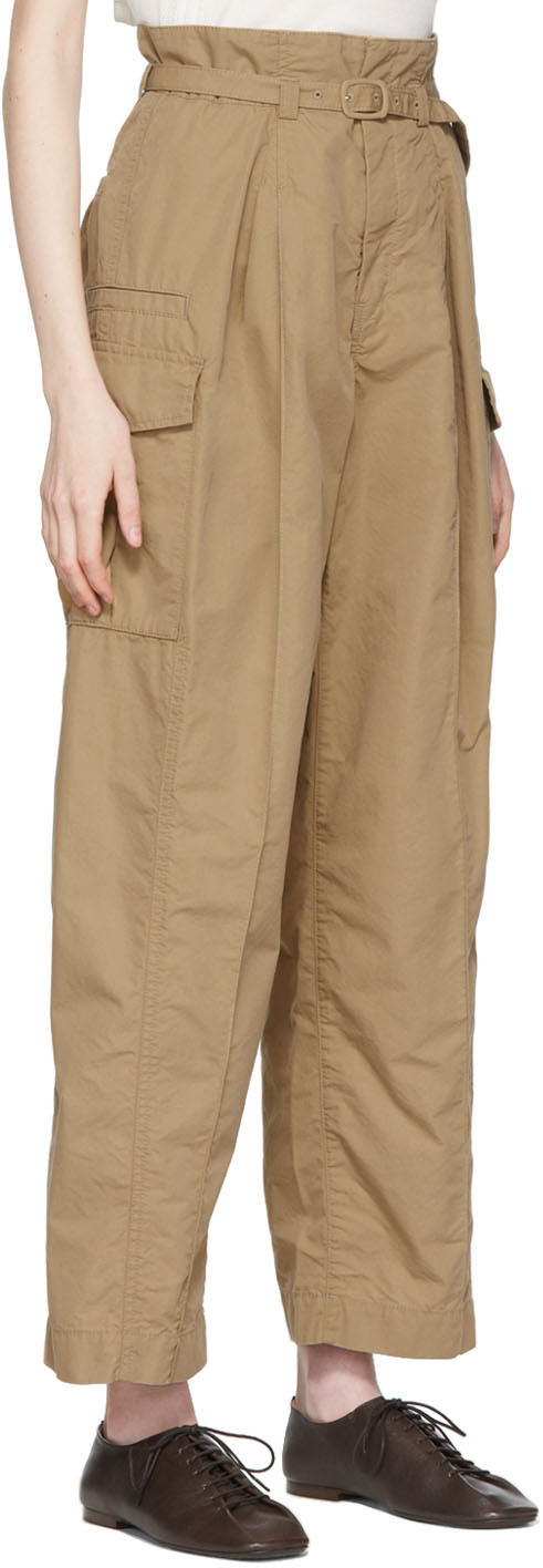 Mame Kurogouchi Beige Tucked Cargo Trousers Mame Kurogouchi