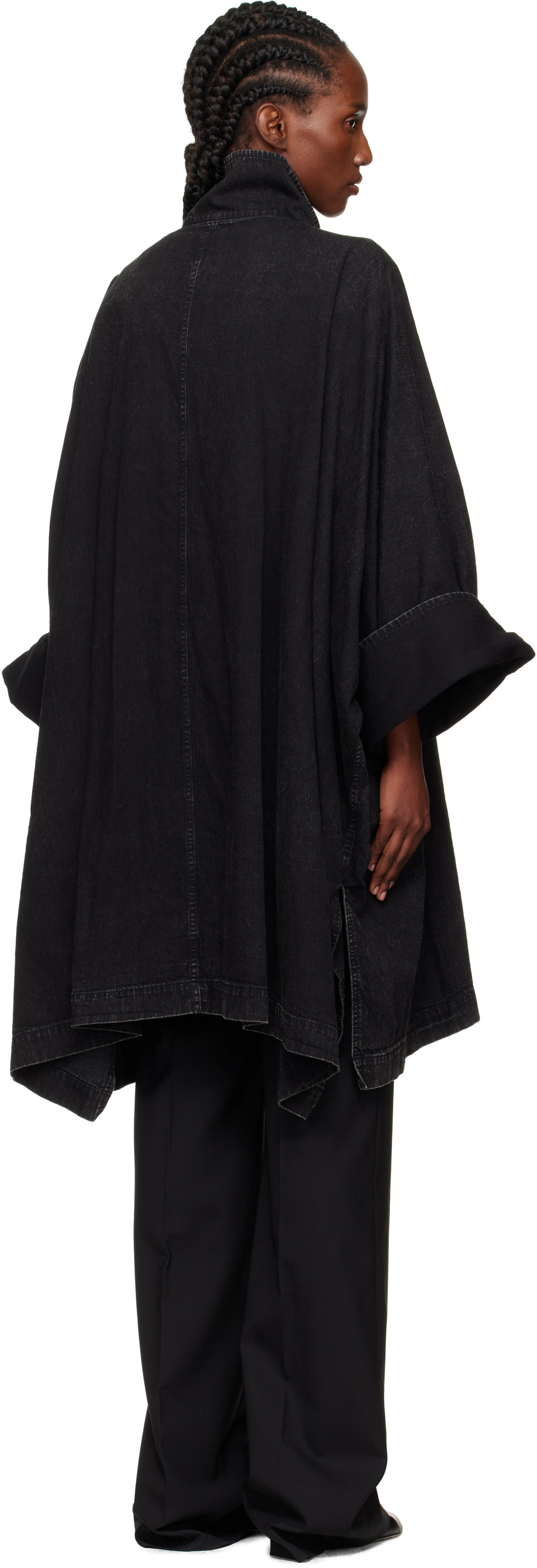 YOHJI YAMAMOTO Black High Neck Denim Coat