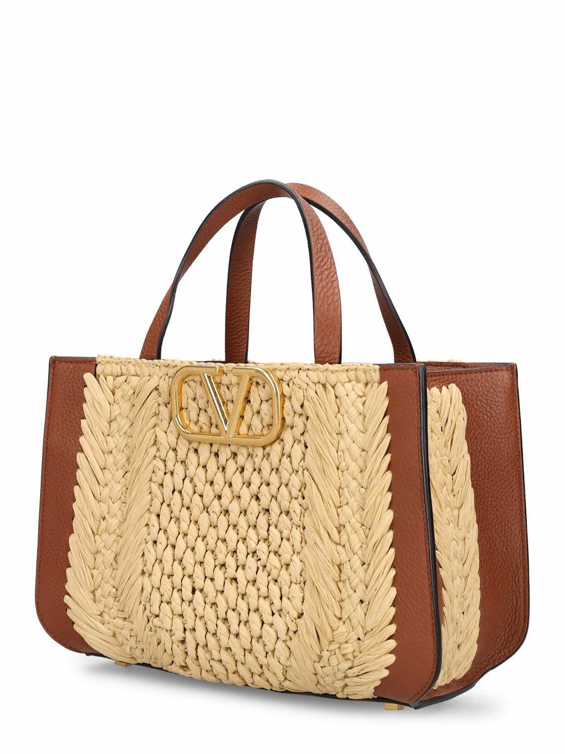 ハンドバッグ Valentino Garavani Embellished Raffia Vlogo Signature Handba Valentino Garavani VLogo Signature raffia-effect shoulder