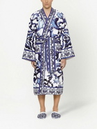 Dolce & Gabbana Blue Majolica Cotton Robe