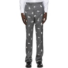 Thom Browne Grey Wool Animal Embroidered Trousers