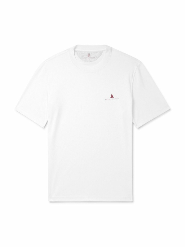 Photo: Brunello Cucinelli - Slim-Fit Logo-Print Cotton-Jersey T-Shirt - White