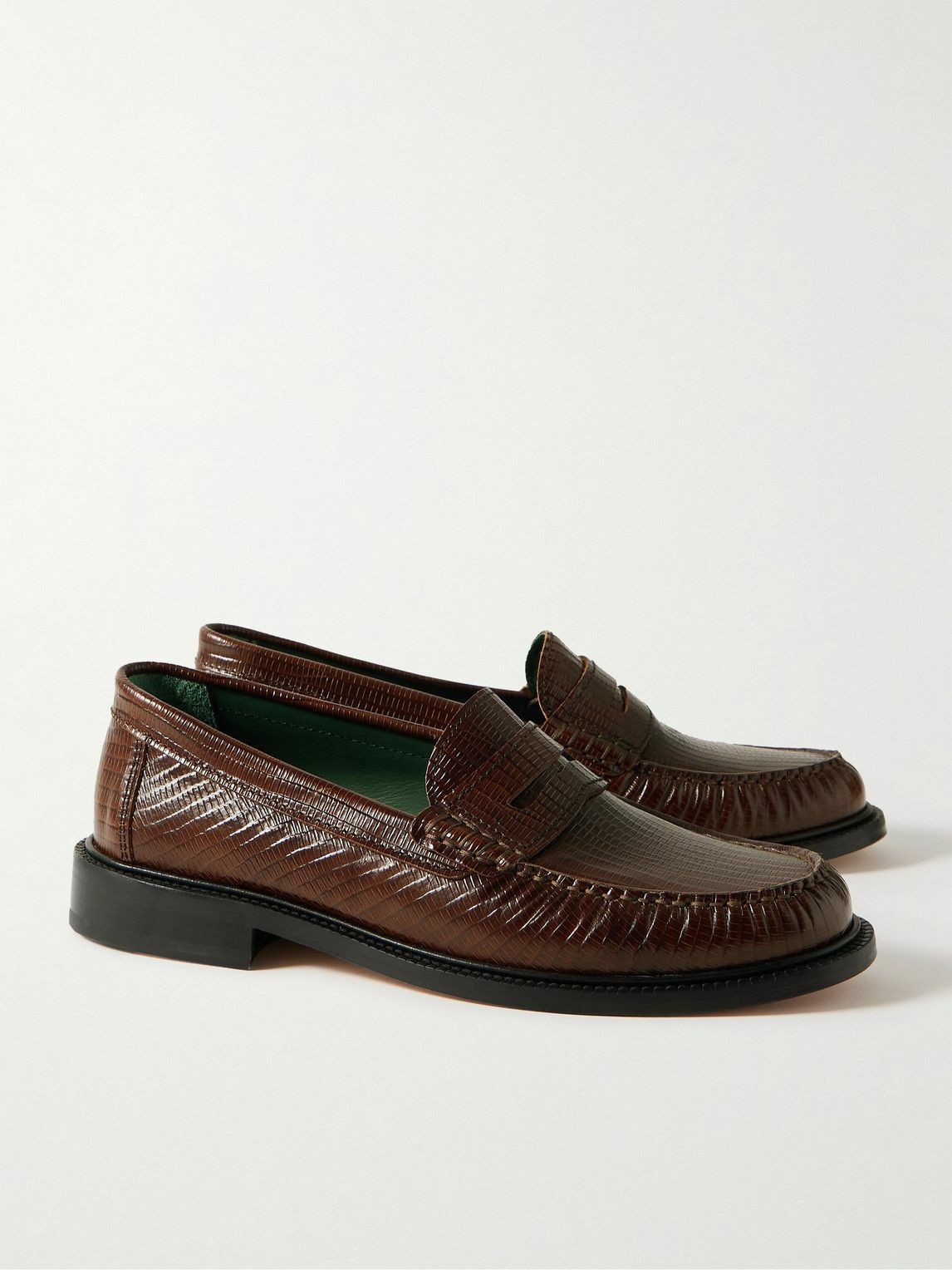 VINNY's - Yardee Lizard-Effect Leather Penny Loafers - Brown
