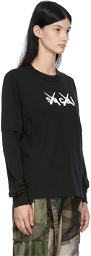 Sacai Black KAWS Edition Flocked Logo Long Sleeve T-Shirt
