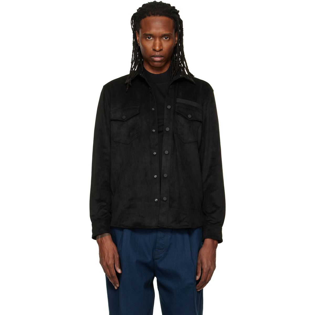 Hugo Black Oversized-Fit Embroidered Logo Shirt